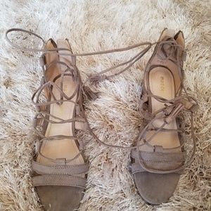Taupe Block Heel Lace Up Steve Madden Sandals